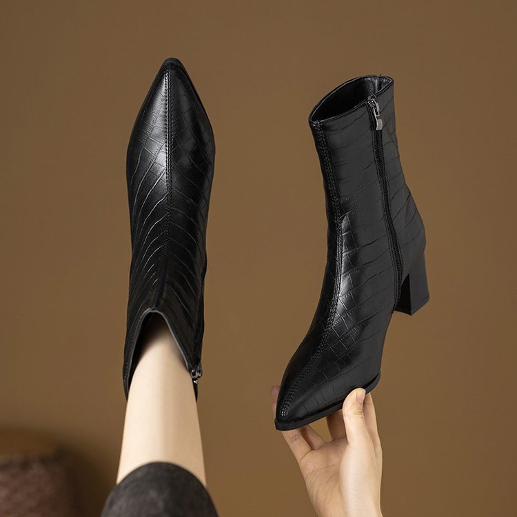Women Elegant Croc-Effect Ankle Boots Mune Fashion