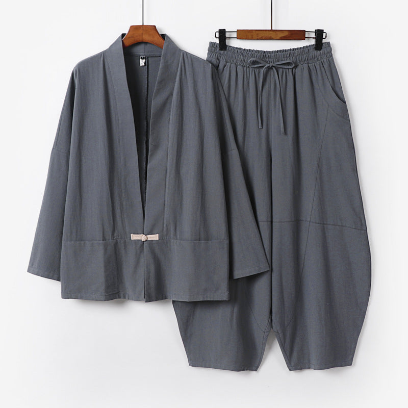 Men's Kimono Loungewear Set with Short Shawl Collar and Loose Harem Waist Pants Mune Fashion