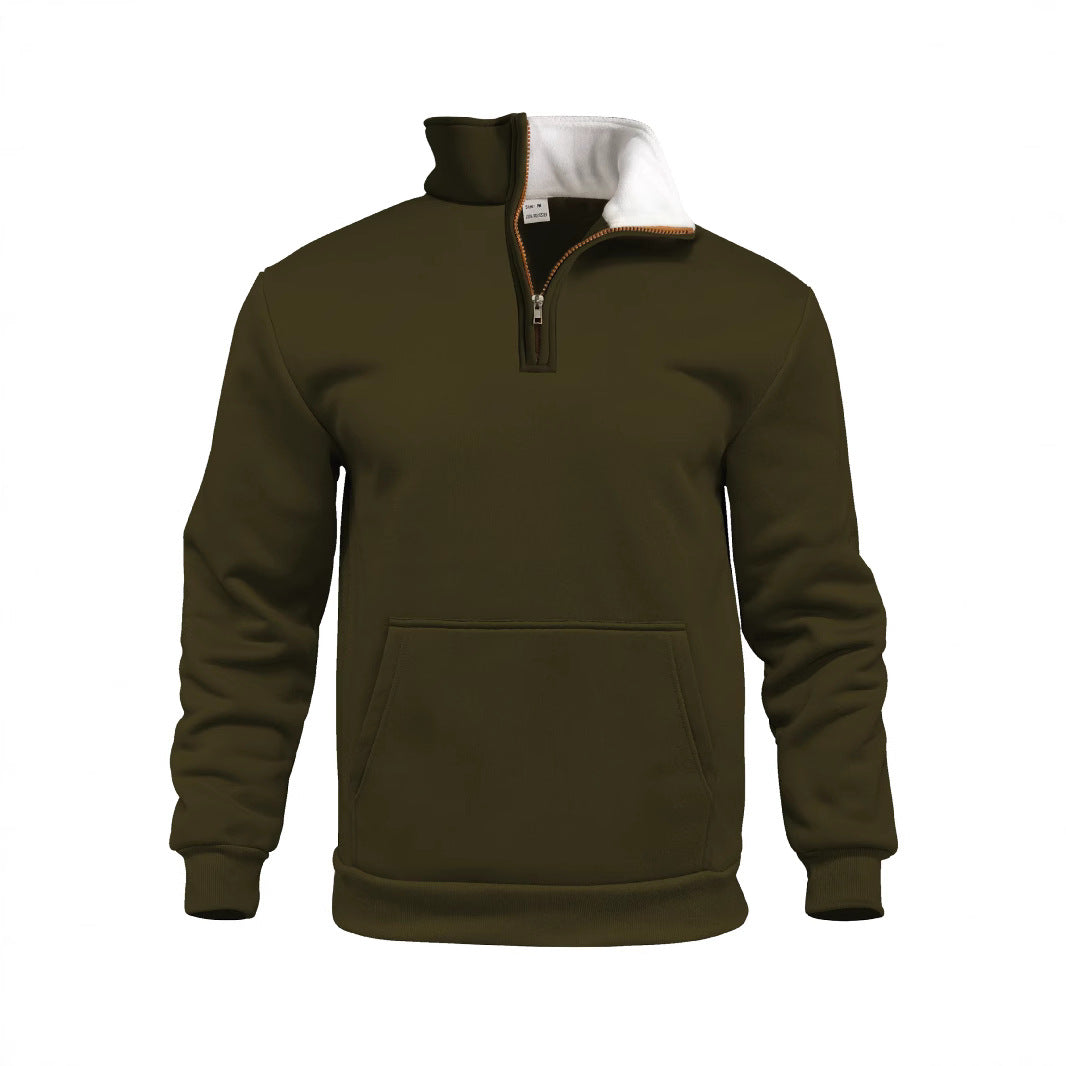 Men's comfort half-zip sweat with high fleece collar, kangaroo pocket and shape-stable ribbed hem Mune Fashion