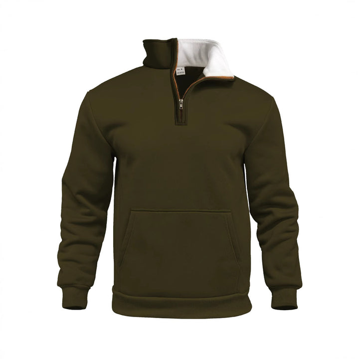 Men's comfort half-zip sweat with high fleece collar, kangaroo pocket and shape-stable ribbed hem Mune Fashion