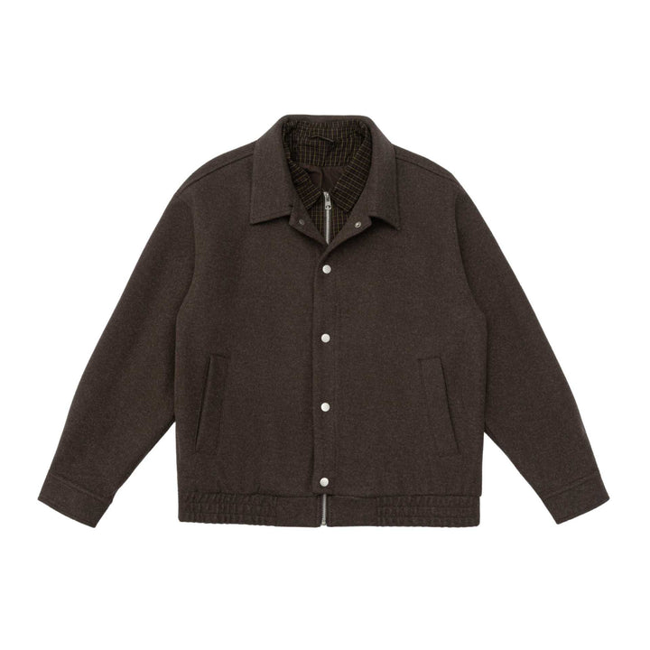 Men's short jacket made of wool blend with checked lined inner vest and snap button placket Mune Fashion