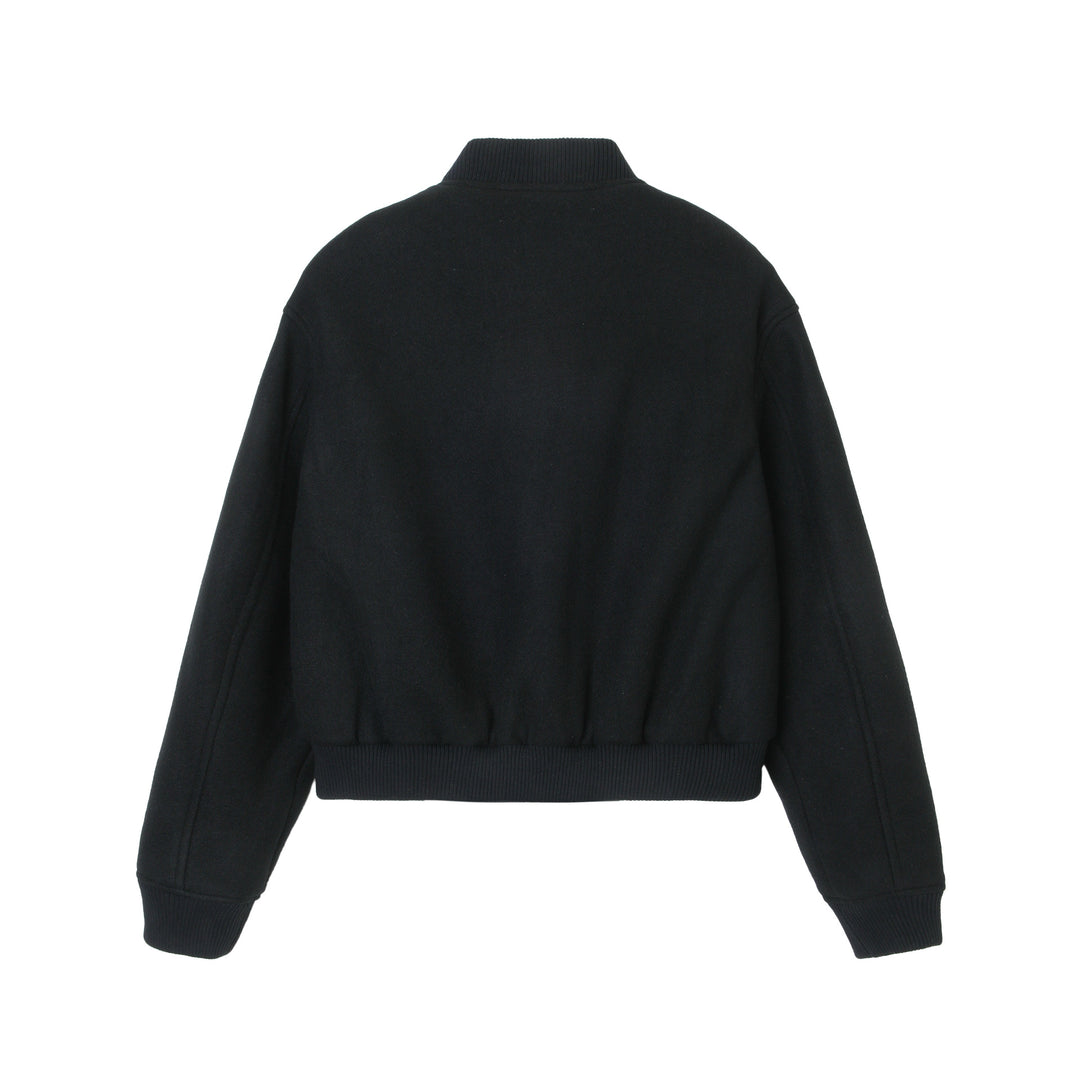 Women's short wool bomber jacket with patch pockets and ribbed cuffs Mune Fashion