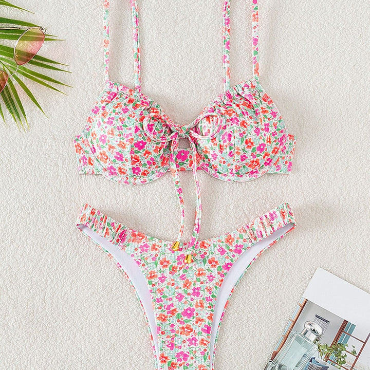 Women Push-Up Bikini with floral design and sophisticated lacing Mune Fashion