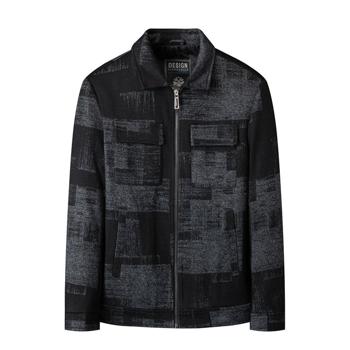 Men's Structured Zip Shirt Jacket made of Wool Blend with Flap Chest Pockets Mune Fashion