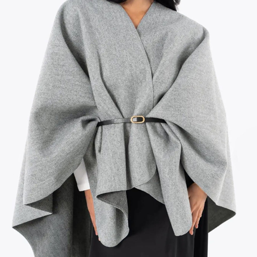 Women Oversized-Cape Poncho with Wrap Look and V-Neck Mune Fashion