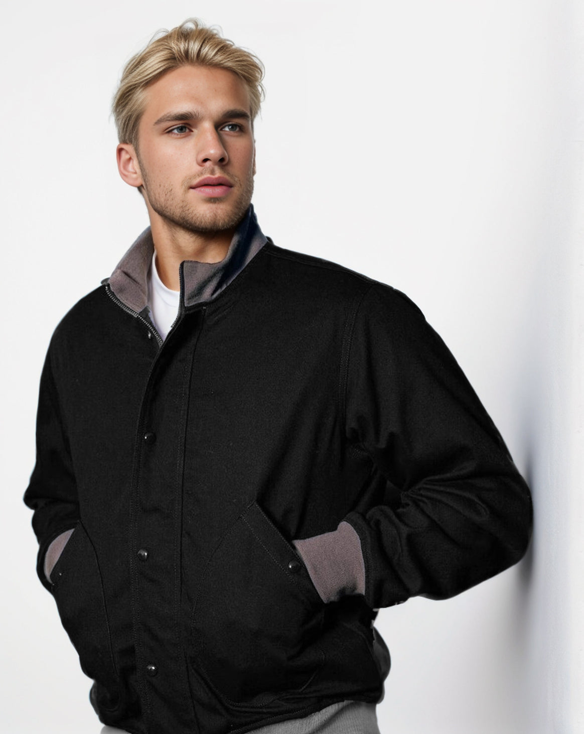 Men's Short Jacket with Stand-Up Collar, Concealed Press Stud Placket and Ribbed Cuffs Mune Fashion
