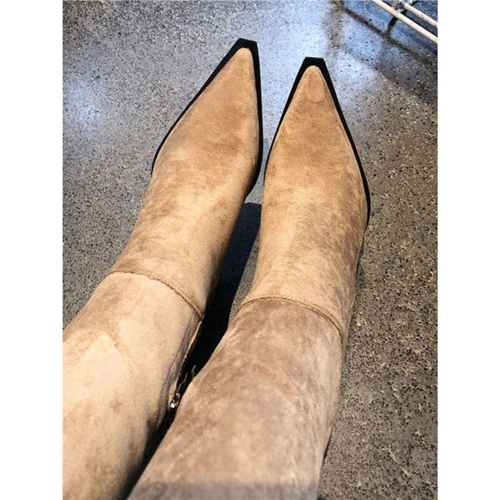 Women's over-the-knee boots in velour look with pointed toe shape and slim heel Mune Fashion