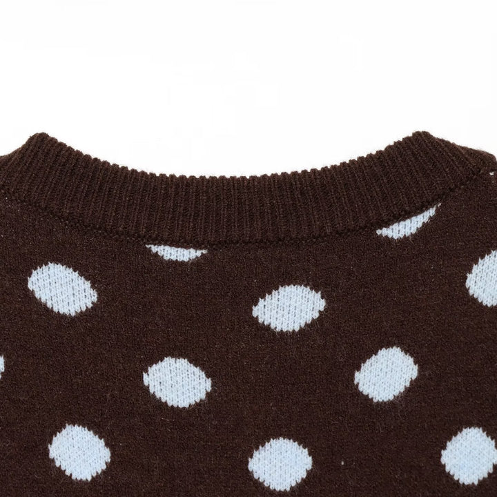 Women’s Short-Cut Dotted Fine Knit Cardigan with Ribbed Cuffs and Button Placket Mune Fashion