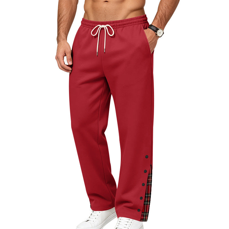 Men's Casual Jogging Pants with Snap Button Placket and Check Insert Mune Fashion