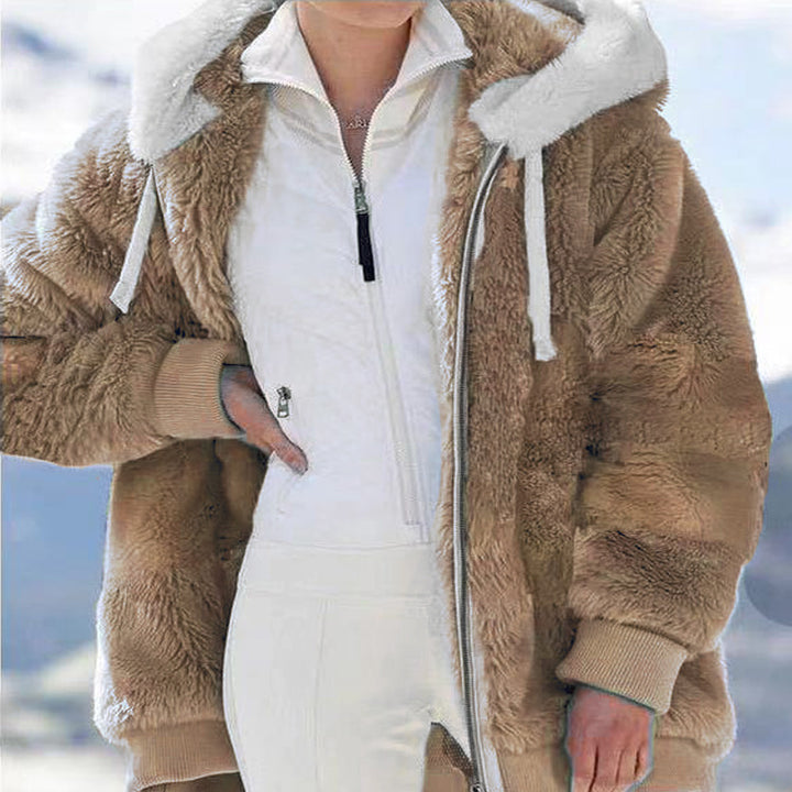 Women's cozy hooded teddy jacket with padded lining and ribbed cuffs Mune Fashion