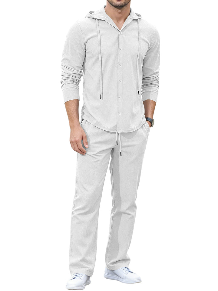 Men's Casual Button Hoodie Lounge Set made of Jersey with Drawstring and Comfort Jogger Mune Fashion