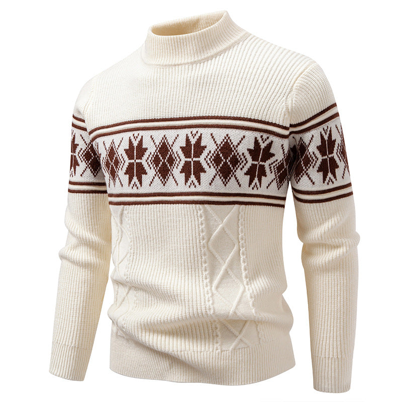 Men's Nano Winter Structured Sweater with Short Stand-Up Collar and Norwegian Pattern Mune Fashion