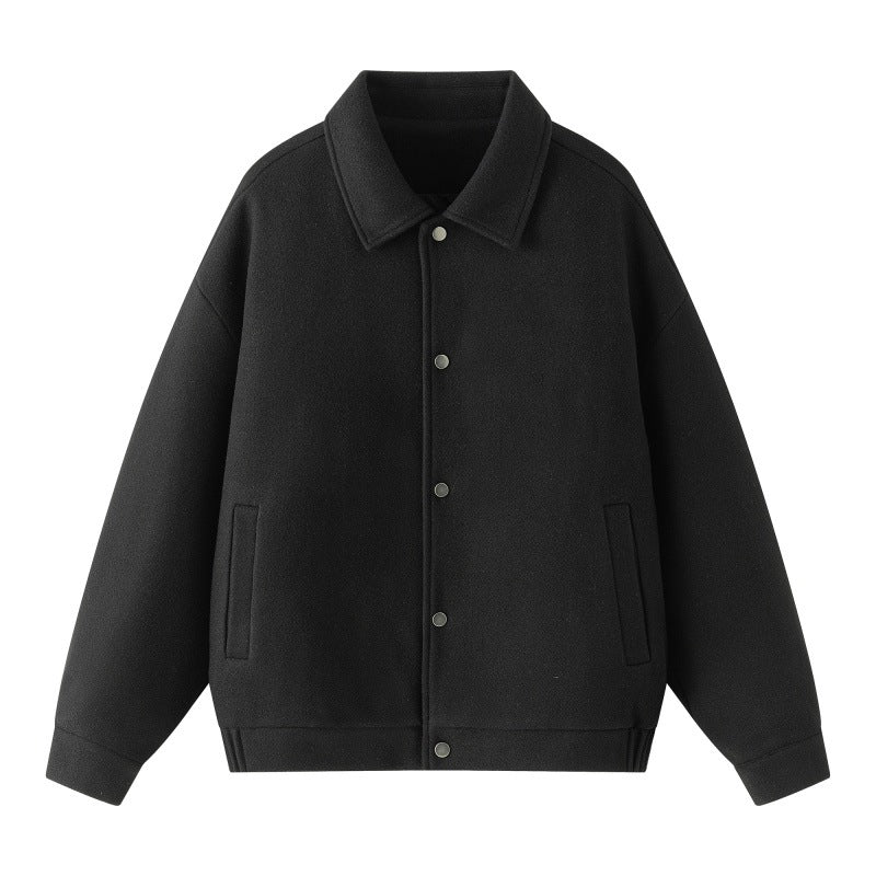 Men's Oversized College Jacket made of Wool Blend with Snap Button Placket and Hidden Pockets Mune Fashion