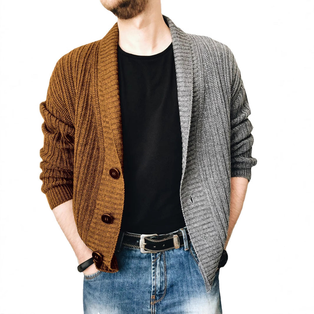Men's chunky knit cardigan with shawl collar, ribbed texture and distinctive buttons Mune Fashion