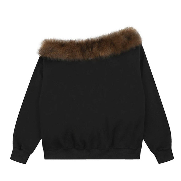 Women's oversized sweatshirt with faux fur collar, ribbed cuffs and statement print Mune Fashion