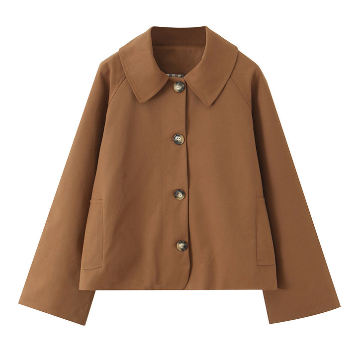 Women's Short Boxy Jacket with Wide Shirt Collar and Continuous Button Placket Mune Fashion