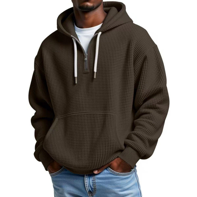 Men's waffle texture hoodie with half zipper and kangaroo pocket Mune Fashion