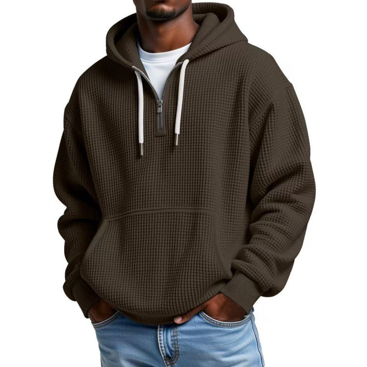 Men's waffle texture hoodie with half zipper and kangaroo pocket Mune Fashion