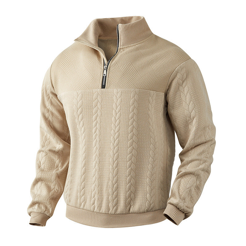 Men's chunky knit half-zip sweater with cable pattern and stand-up collar Mune Fashion