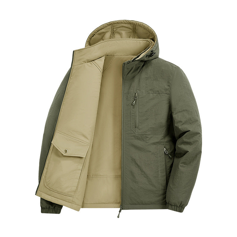 Men's thermo field jacket with fleece lining, hood and front pockets Mune Fashion