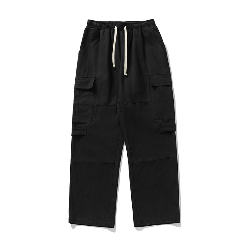 Unisex Wide Cargo Pants with Elastic Waistband, Drawstring, and Multiple Pockets Mune Fashion