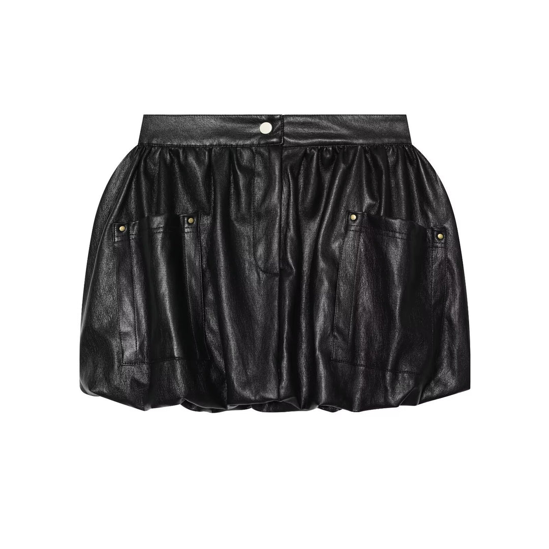 Women's Oversized Faux Leather Bomber Jacket with Ribbed Cuffs and Patch Pockets Mune Fashion