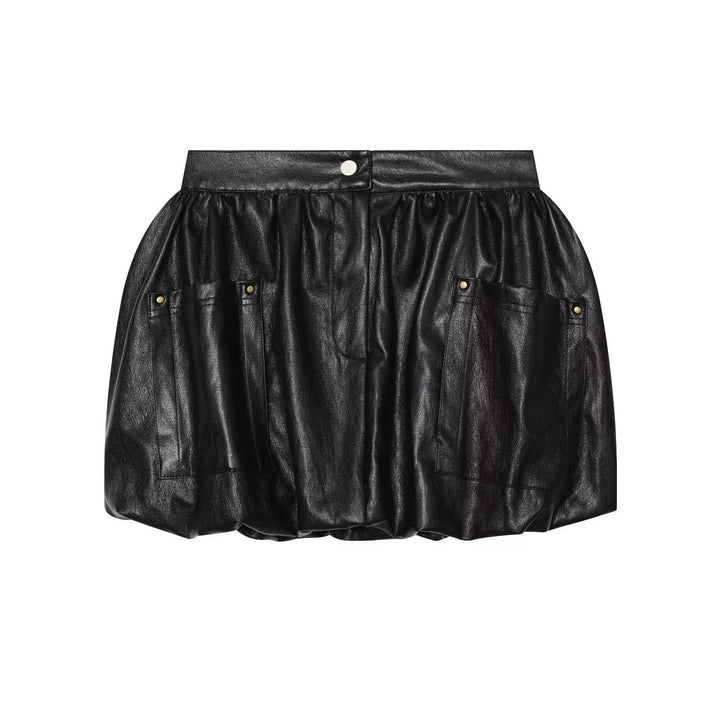 Women's Oversized Faux Leather Bomber Jacket with Ribbed Cuffs and Patch Pockets Mune Fashion