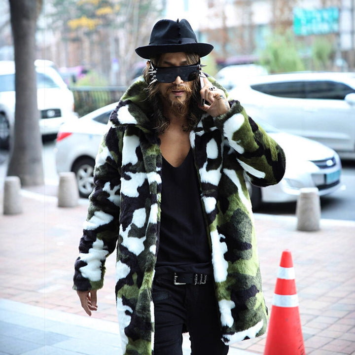 Men's camouflage faux fur coat with long cut and oversized silhouette Mune Fashion