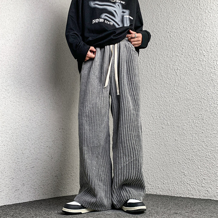 Women's Extra Wide Cord Pants with Drawstring, Ribbed Structure and Wide Leg Mune Fashion