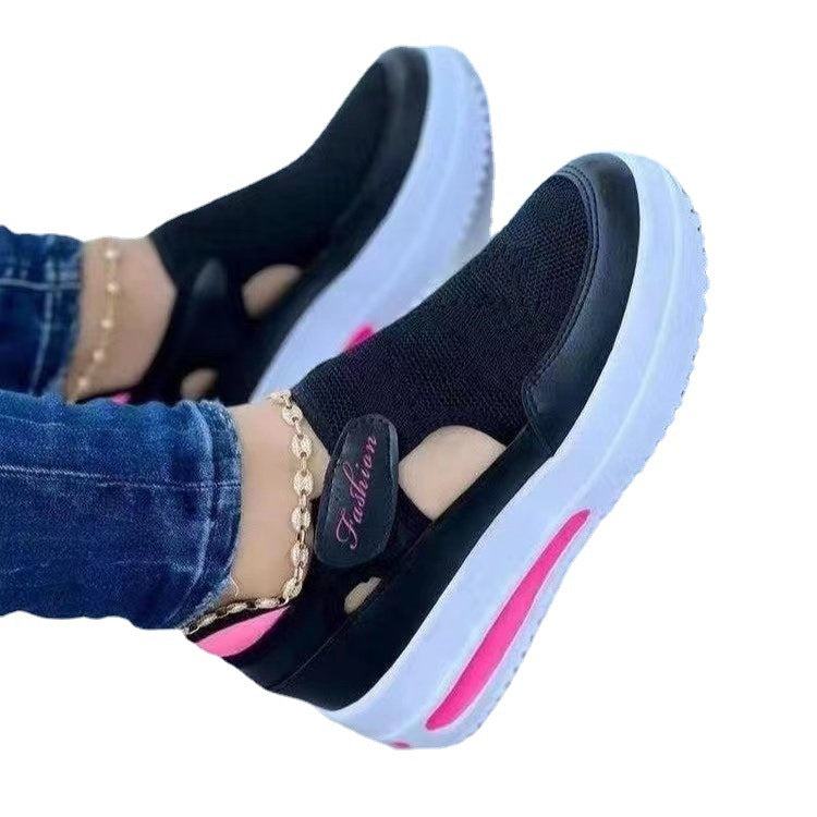 Women's breathable knitted sneakers with Velcro, cut-outs, and platform air sole Mune Fashion