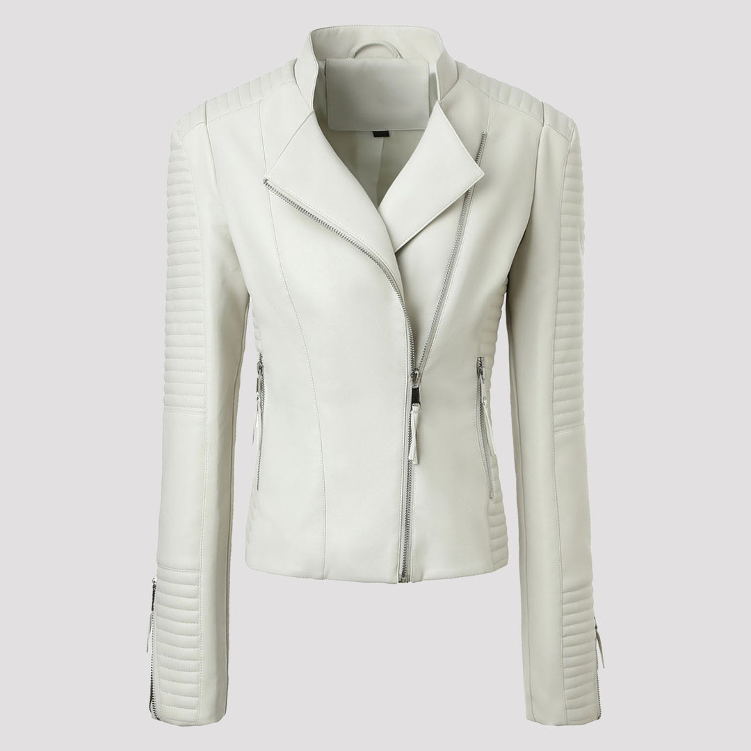 Women's Slim Fit Biker Jacket with Quilted Sleeve and Shoulder Area Mune Fashion