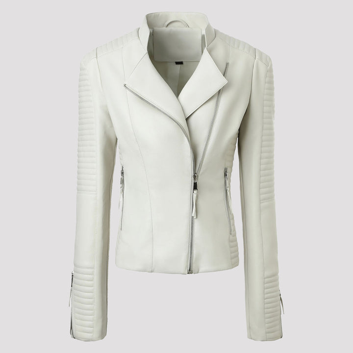 Women's Slim Fit Biker Jacket with Quilted Sleeve and Shoulder Area Mune Fashion