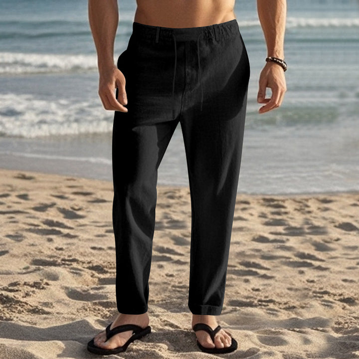 Men's lightweight linen lounge pants with elastic drawstring waistband, drawstring, and wide leg Mune Fashion