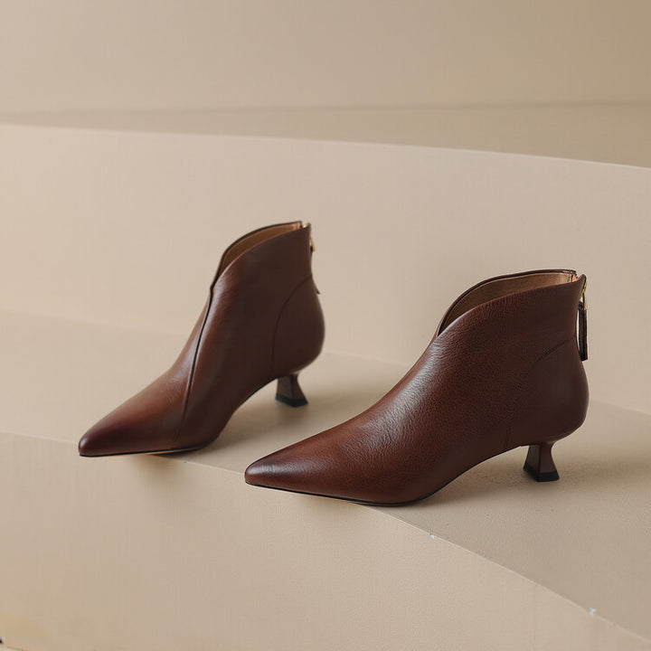 Ladies pointed ankle-high ankle boots with low stiletto heel and side zipper Mune Fashion