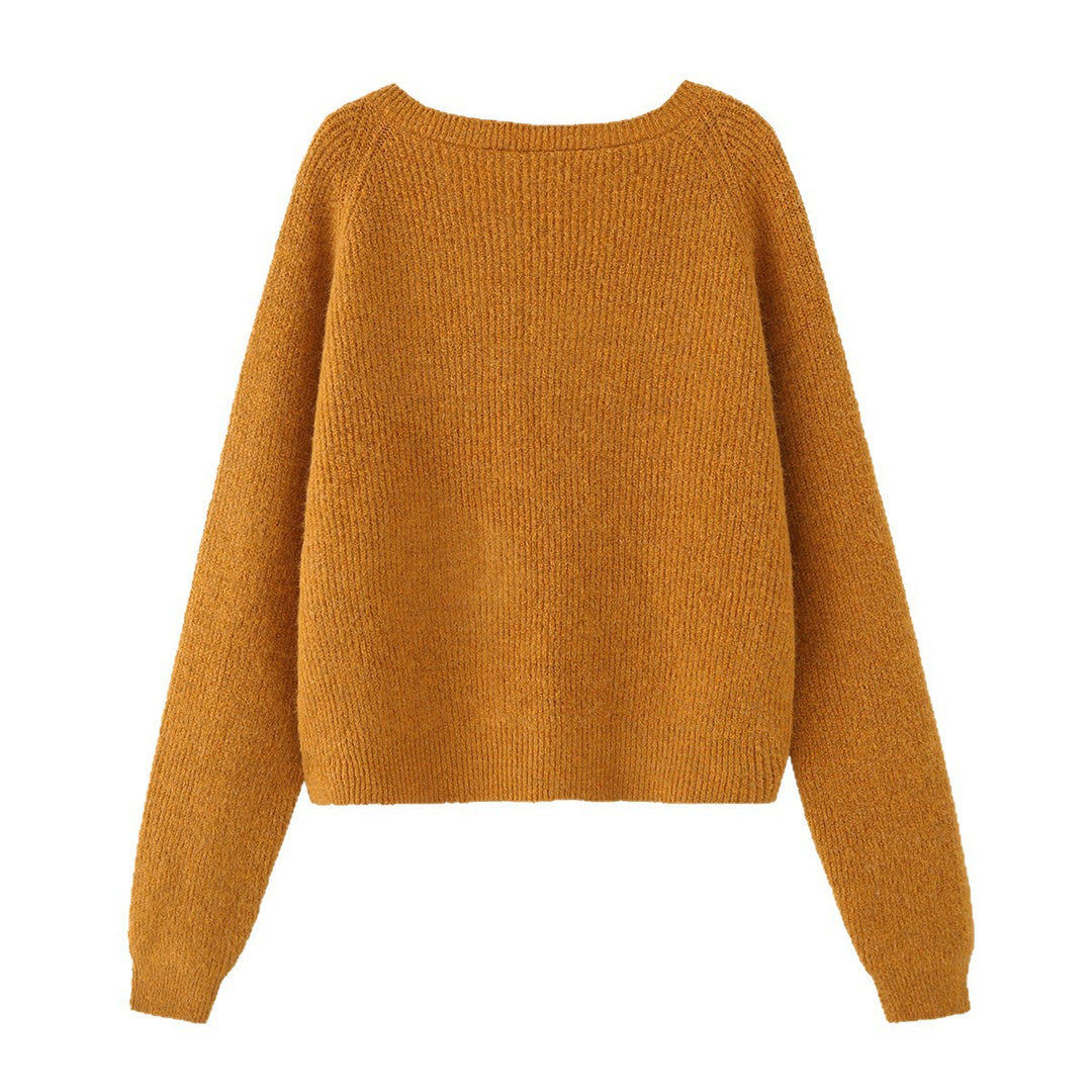 Ladies chunky knitted pullover with boat neck and cropped cut Mune Fashion