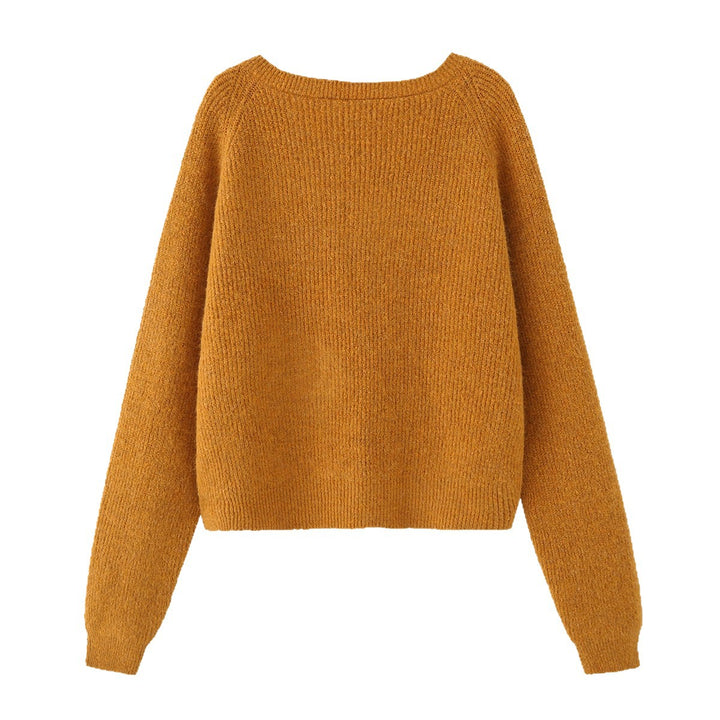 Ladies chunky knitted pullover with boat neck and cropped cut Mune Fashion