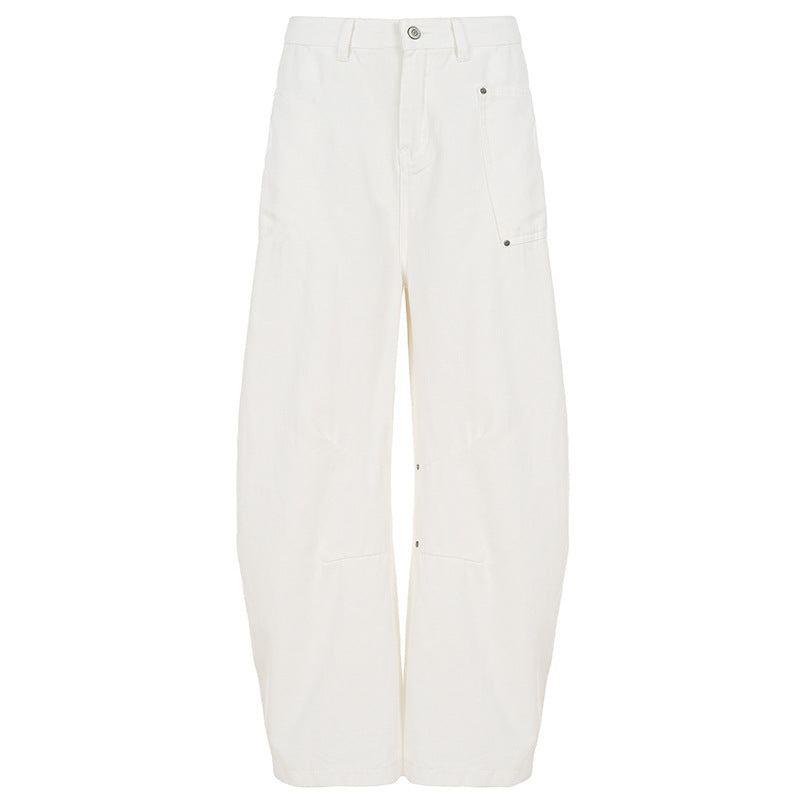 Women's wide Highwaist canvas pants in carpenter style with high waistband and patch pockets Mune Fashion