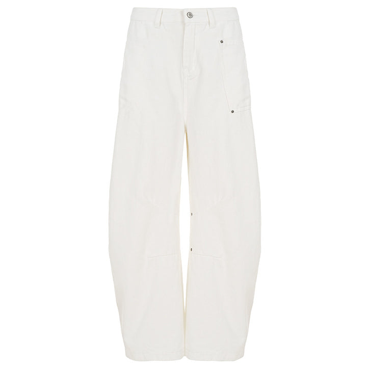 Women's wide Highwaist canvas pants in carpenter style with high waistband and patch pockets Mune Fashion