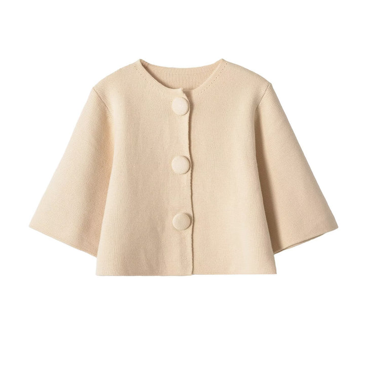 Women's short cape cardigan with dropped shoulders and covered decorative buttons Mune Fashion