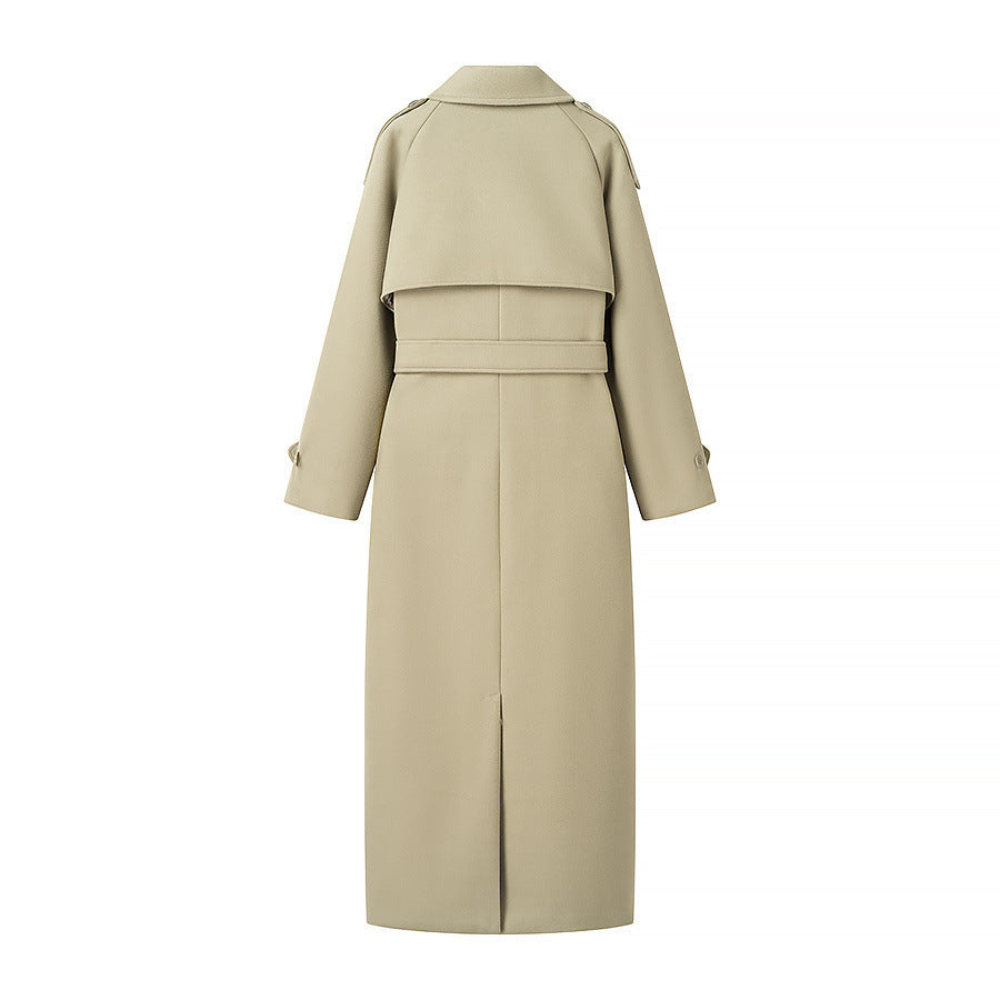 Women Longer tailored trench coat with tie belt, shoulder epaulettes and double-breasted button placket Mune Fashion