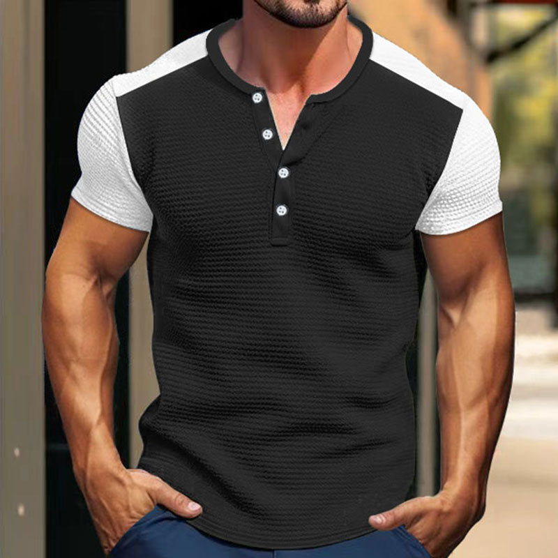 Men's short-sleeved Henley shirt with mid-length button placket and raglan sleeves Mune Fashion