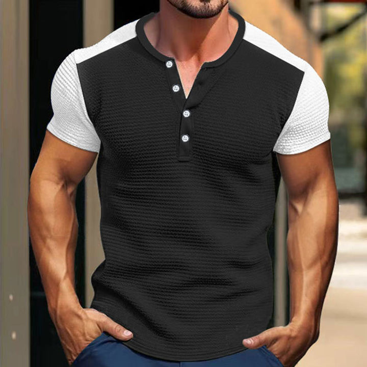 Men's short-sleeved Henley shirt with mid-length button placket and raglan sleeves Mune Fashion
