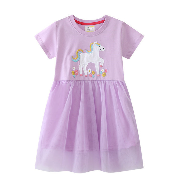 Girls tulle dress with fine unicorn embroidery Mune Fashion