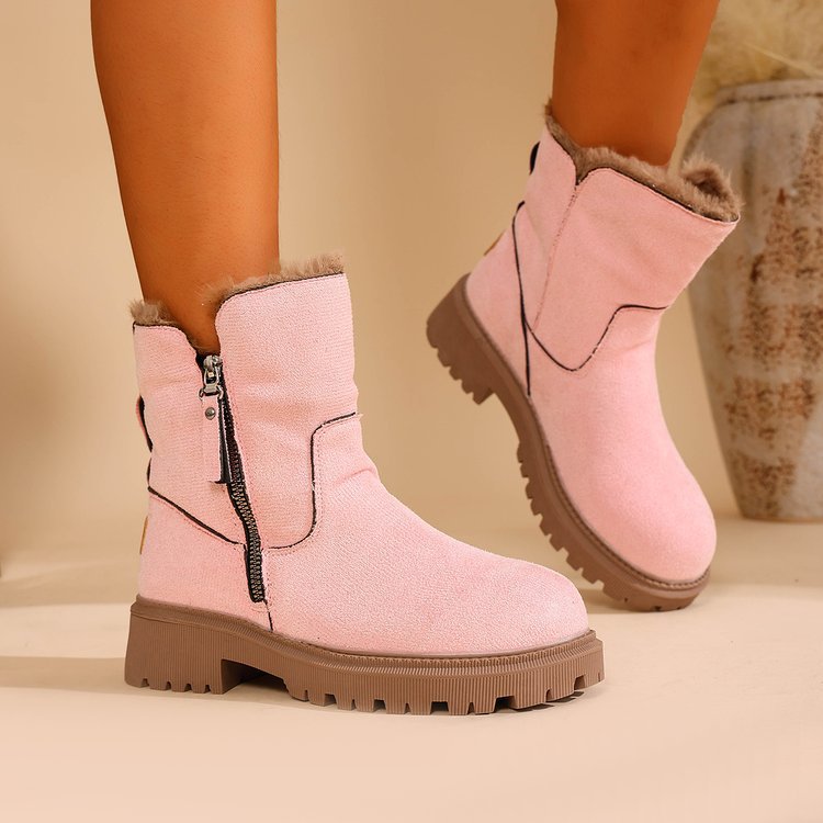 Women Fleece Lined Suede Look Ankle Boots with Teddy Lining, Side Zipper and Profiled Rubber Sole Mune Fashion