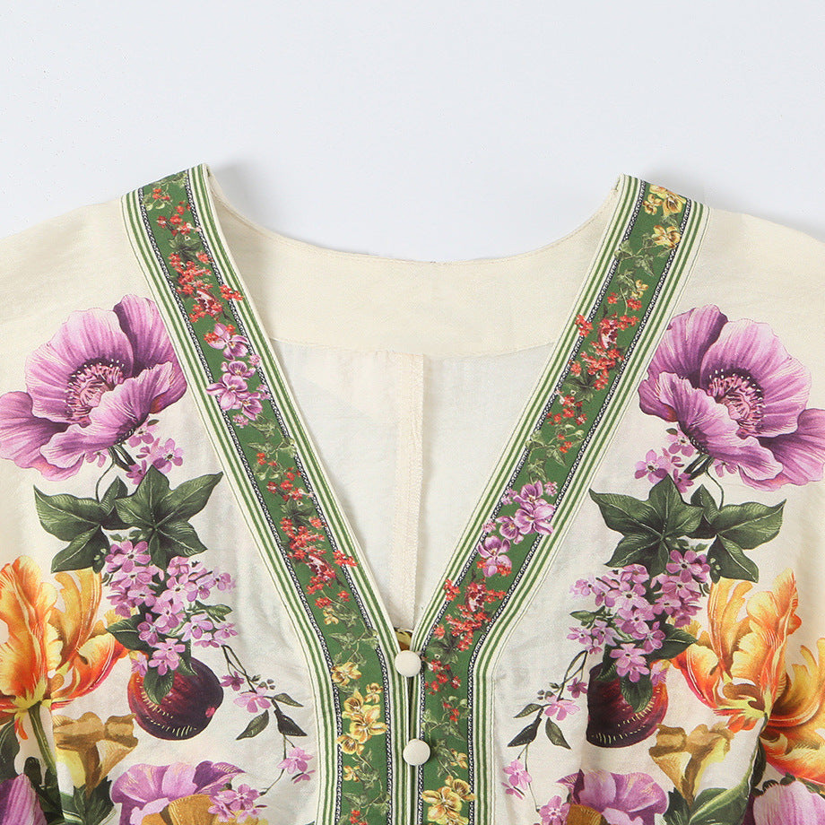 Women's short dress in kimono style with waist belt and V-neck Mune Fashion