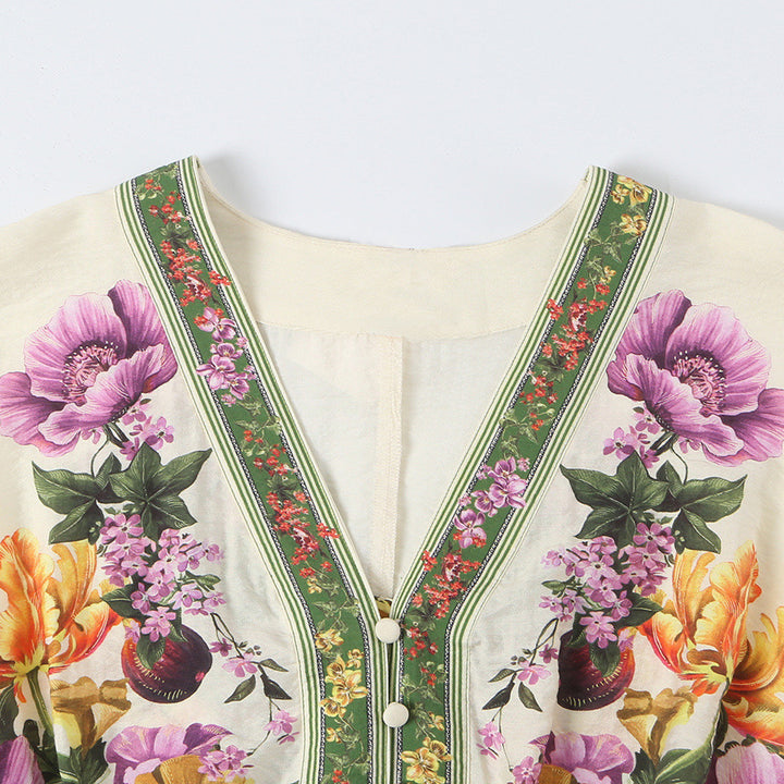 Women's short dress in kimono style with waist belt and V-neck Mune Fashion
