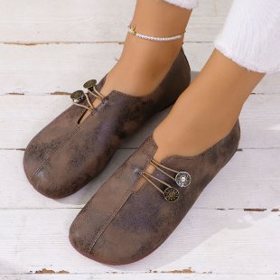 Ladies nan elegant comfort slipper in moccasin style with elastic decorative cord and button detail Mune Fashion
