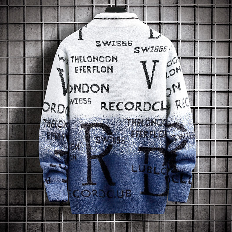 Men's patterned crew neck sweater made of soft textured knit with gradient and all-over print Mune Fashion