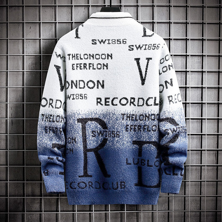 Men's patterned crew neck sweater made of soft textured knit with gradient and all-over print Mune Fashion