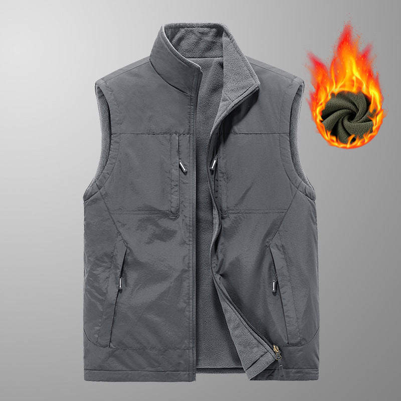 Men's thermo fleece vest with warming inner lining, wind-resistant outer shell, and stand-up collar Mune Fashion